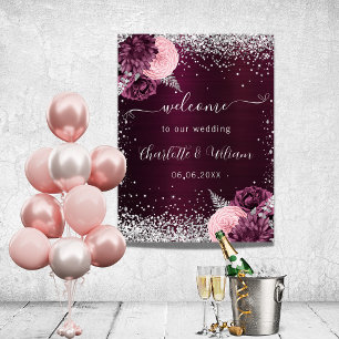 Blommor från Burgundy silver rosa välkomnar bröllo Poster