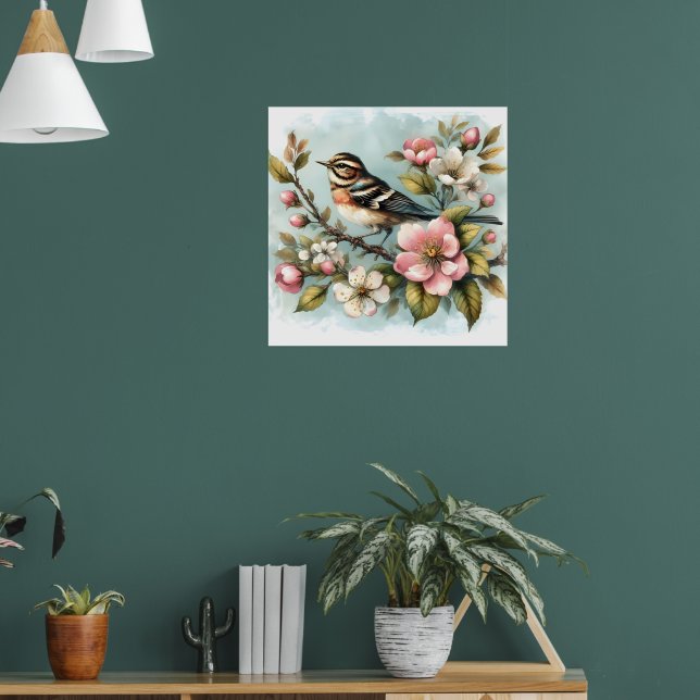 Blommor från Cute bird älskare Poster (Vardagsrum 1)