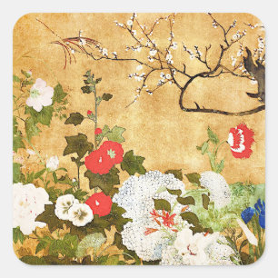 Blommor från de fyra årstiderna, Saito Ippo, Asian Fyrkantigt Klistermärke