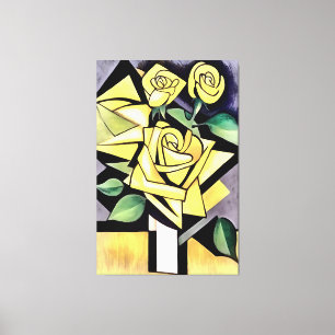 Blommor från ett vänligt geometriskt Gul ros Canvastryck