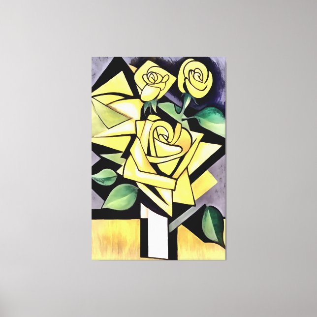 Blommor från ett vänligt geometriskt Gul ros Canvastryck (Framsida)