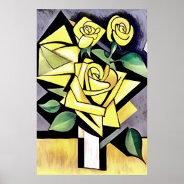 Blommor från ett vänligt geometriskt Gul ros Poster