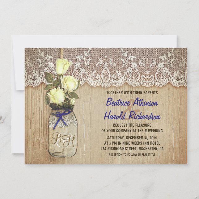 Blommor från grönten burk vid Rustic land, bröllop Inbjudningar (Framsida)