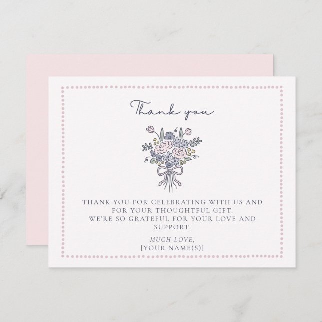 Blommor från hand plockade, prickad ram Tack, tack Inbjudningar (Fram/baksida)