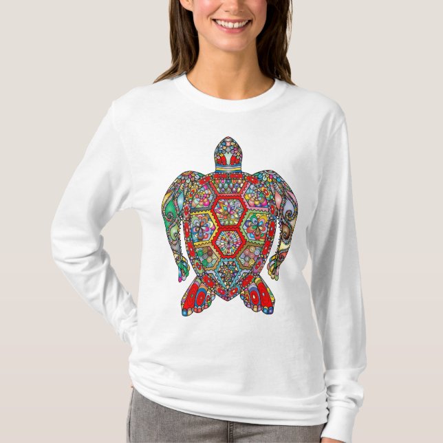 Blommor från havssköldpadda, blommigt t shirt (Framsida)