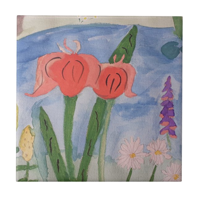 Blommor från keramikplattan Sjö Kakelplatta (Framsidan)