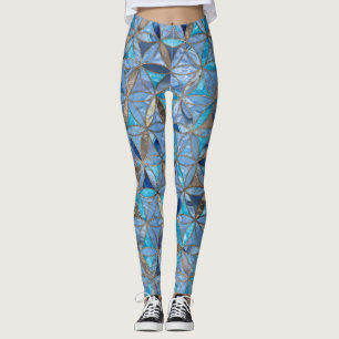 Blommor från Life mönster - Blå Gemstones och g Leggings