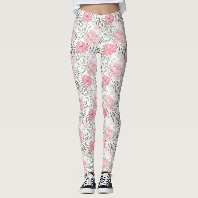 Blommor från Peonies rosa ros Leggings (Framsida)