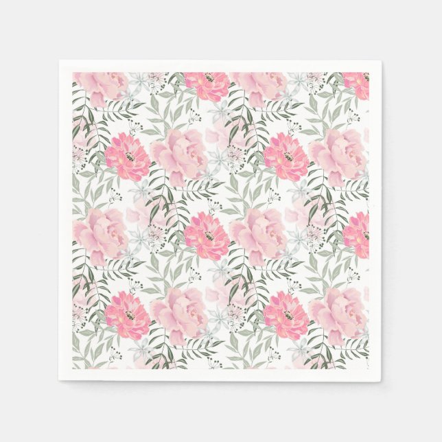 Blommor från Peonies rosa ros Pappersservett (Framsidan)