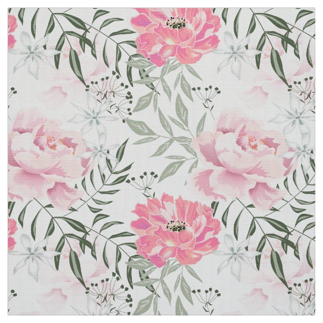 Blommor från Peonies rosa ros Tyg (Provkarta)