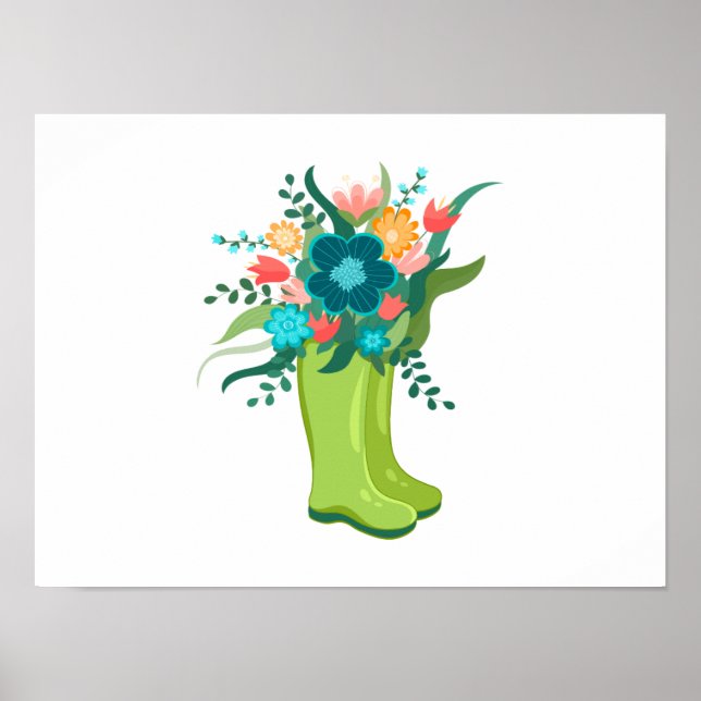 Blommor från Vibrant färg i Grönt Boots Poster (Framsidan)
