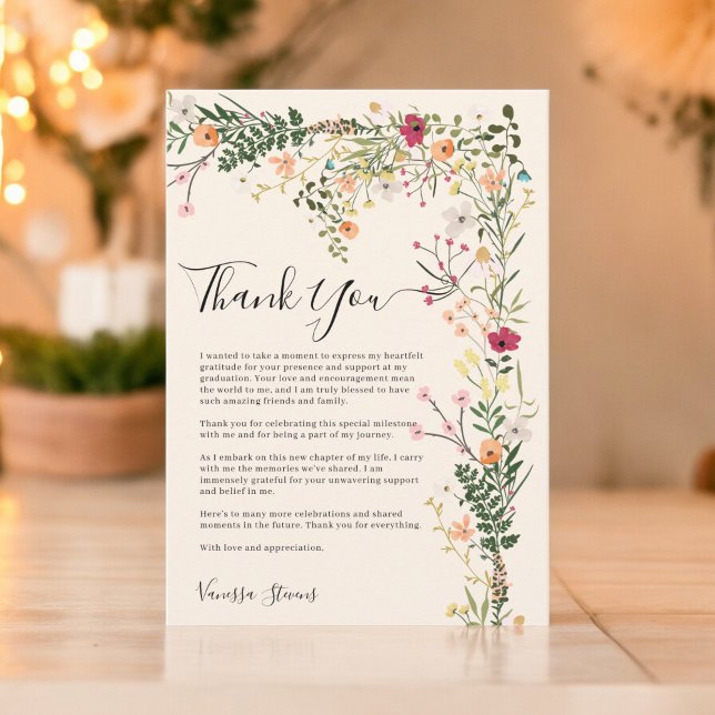 Blommor från vilden vår studenten tack kort (Bohemian meadow wild flowers spring graduation thank you card)