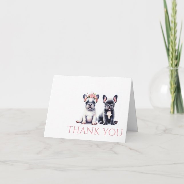Blommor & franska bulldoggar tack kort (Framsida)