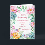 Blommor Friend och hans fru på årsdagen Kort<br><div class="desc">Lycklig bröllop-årskort för vän och hans fru med söt vår blommor och fåglar och hjärtlig vers.</div>
