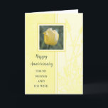 Blommor Friend och hans fru på årsdagen Kort<br><div class="desc">Lycklig bröllop-jubileumskort för en vän och hans fru med tulips av söt gult och hjärtlig vers.</div>