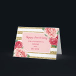 Blommor Friend och hans fru på årsdagen Kort<br><div class="desc">Lycklig bröllop-jubileumskort för vän och hans fru med söt rosa vattenfärgblommor,  guld rand och hjärtlig vers.</div>