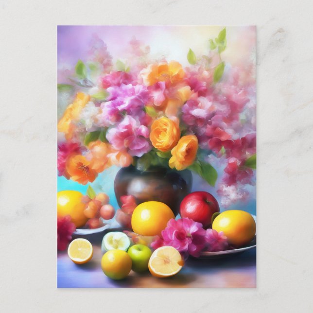Blommor fruktig skönhetskonst vykort (Framsida)