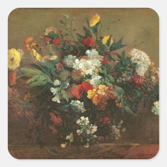 Blommor Fyrkantigt Klistermärke (Framsida)