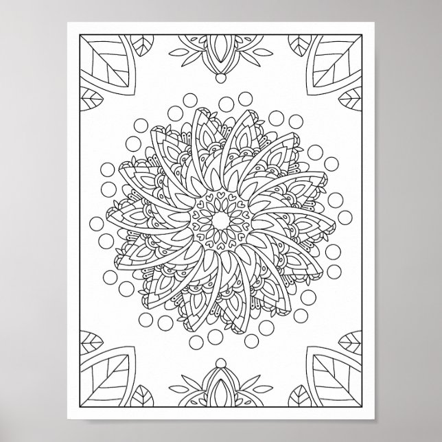Blommor Garden Mandala Coloring Poster (Framsidan)