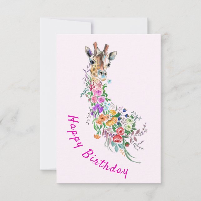 Blommor Giraffe Birthday Card Kort (Framsida)
