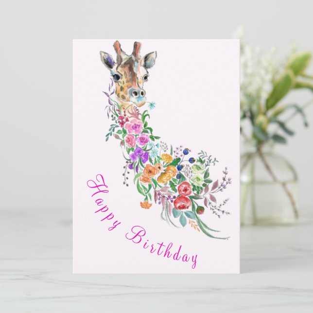 Blommor Giraffe Birthday Card Kort (Stående Fram)