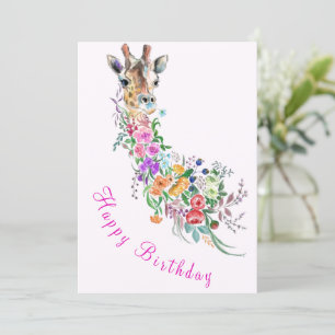 Blommor Giraffe Birthday Card Kort