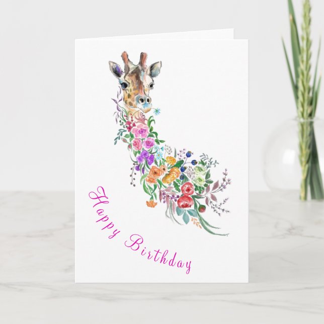 Blommor Giraffe Birthday Card Teckning Kort (Framsida)