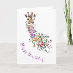 Blommor Giraffe Birthday Card Teckning Kort