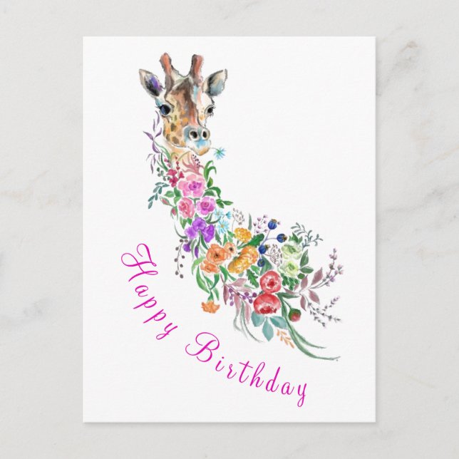 Blommor Giraffe Birthday Card Vykort (Framsida)