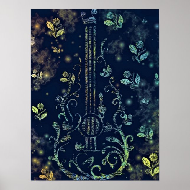 Blommor Gitarr Affisch Målning (Framsidan)