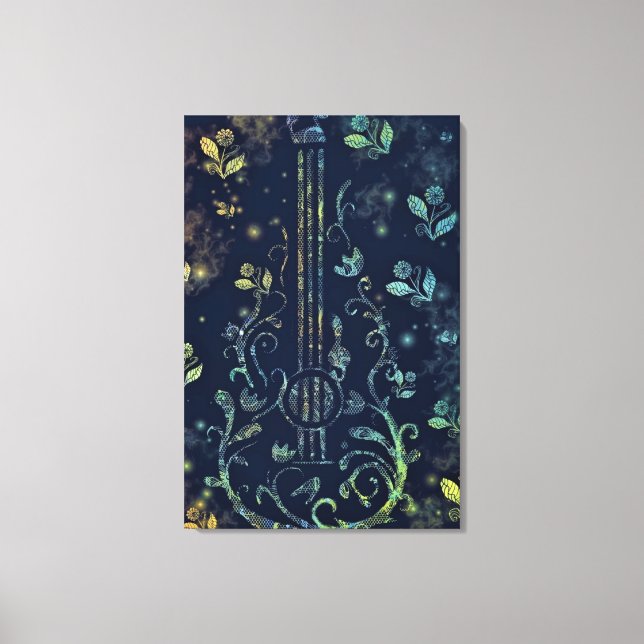 Blommor Gitarr Konst Canvastryck - Målning (Framsida)