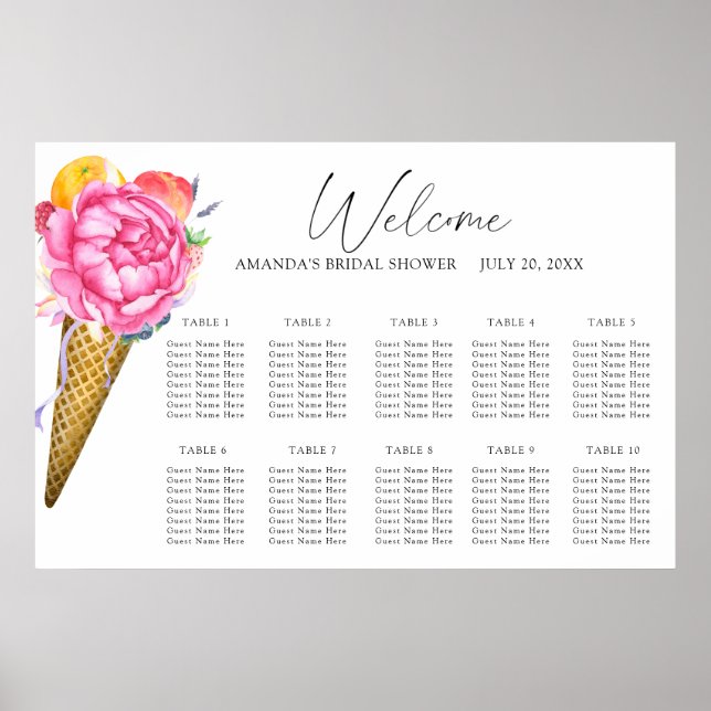 Blommor glassbröllop placeringskarta poster (Framsidan)