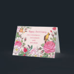 Blommor Grandson och Hans fru Årsdag Kort<br><div class="desc">Lycklig bröllop-årskort för barnson och hans fru med söt vår blommor och fåglar och hjärtligt versum.</div>
