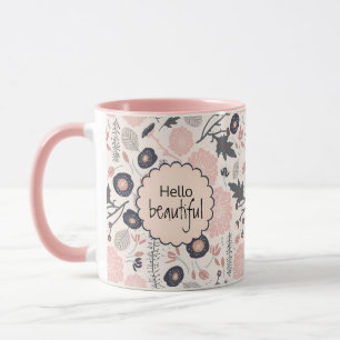 Blommor Grått Rosa Black Hej Benice Mugg