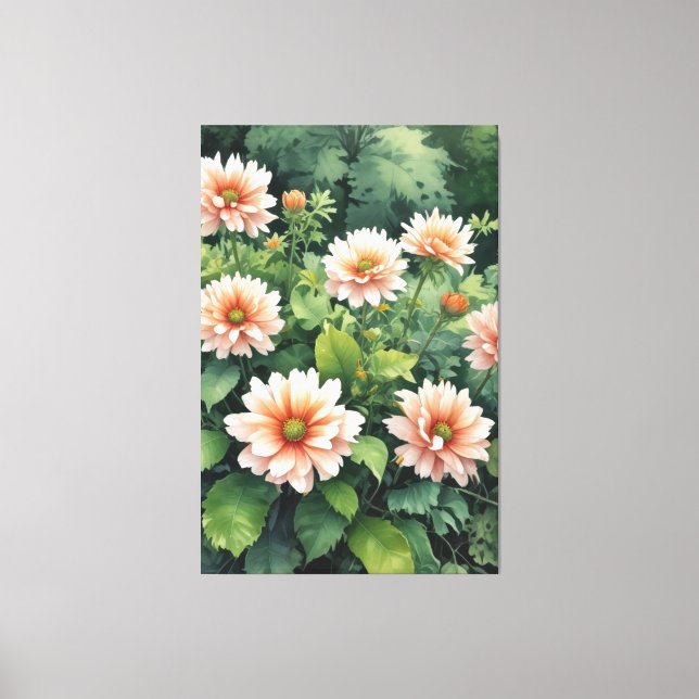 Blommor Grey Elegant Watercolor Canvastryck (Framsida)