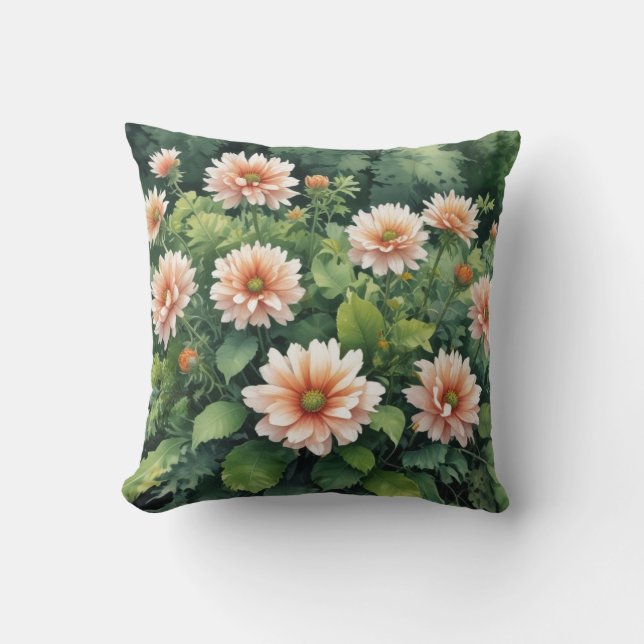 Blommor Grey Elegant Watercolor Kudde (Framsida)
