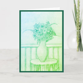 Blommor - Grönt Anteckningskort