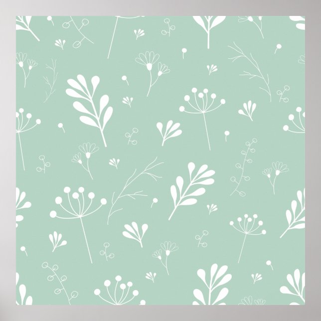 Blommor, grönt, bakgrundssnörvningar poster (Framsidan)