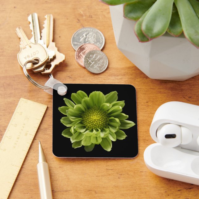 Blommor | Grönt Chrysanthemum Nyckelring (Skrivbord)