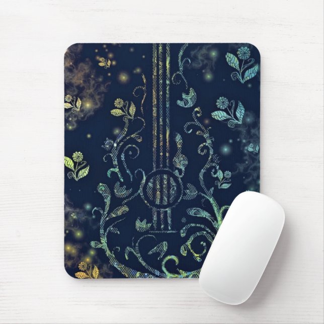 Blommor Guitar Art Mouse Pad Musmatta (Med mus)