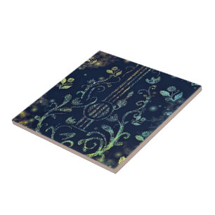 Blommor Guitar Ceramic Tile Kakelplatta