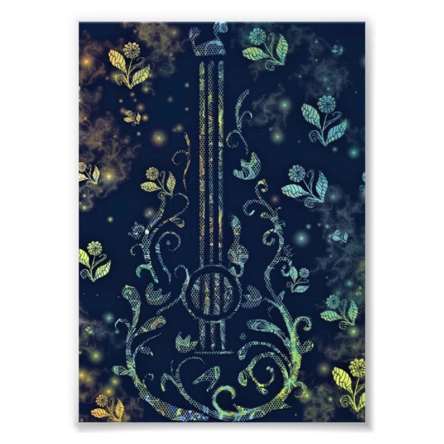 Blommor Guitar Photo Print Fototryck (Framsidan)