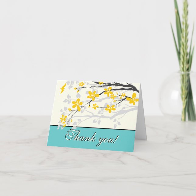 Blommor gula turkos bröllop Tack-kort Tack Kort (Framsida)
