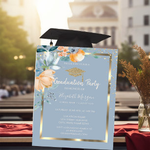 Blommor Guld Examen Hatt Dammt blå Examen Inbjudningar