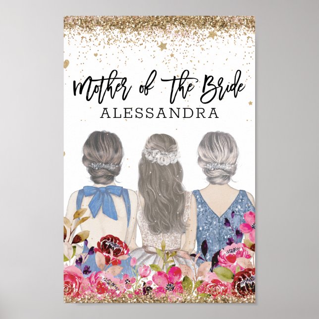  blommor Guld Glitter Budens mamma Poster (Framsidan)