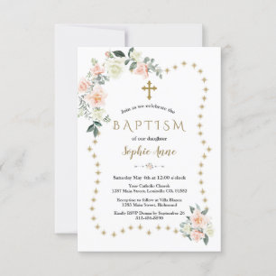 blommor Guld Glitter Sparkles Girl Baptism Inbjudningar