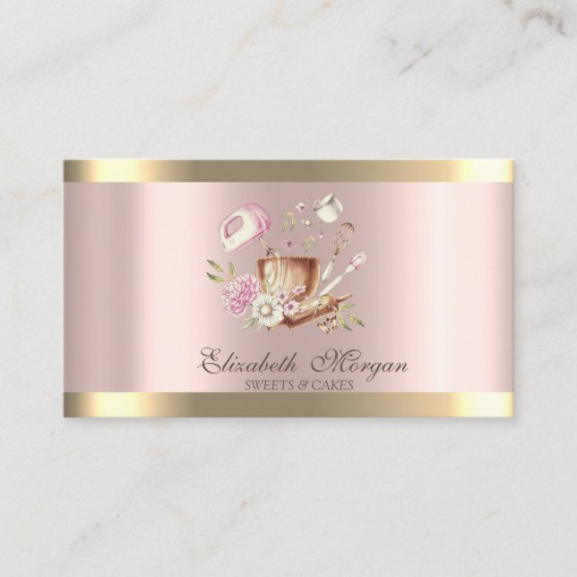 Blommor Guld Rand Roséguld Bakatverktyg Visitkort (Framsida)