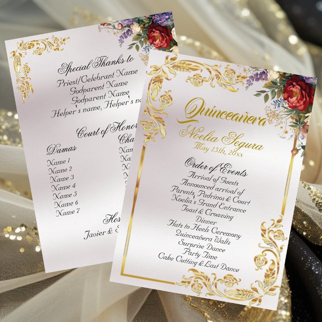 Blommor & Guldblad - Pärl Quinceañera-program Program (Skapare uppladdad)