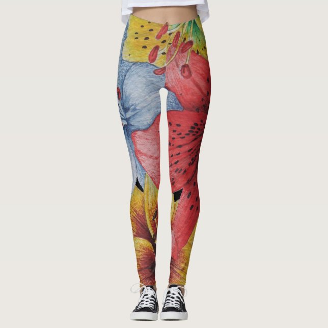 blommor gult röd blå fet blommönster leggings (Framsida)
