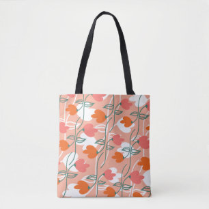 Blommor Handritat Botaniskt Mönster Orange Tygkasse